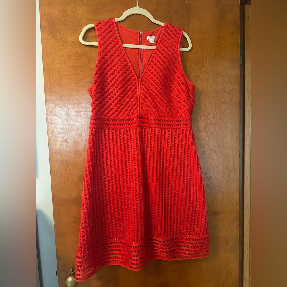 J. Crew Red Eyelet V-Neck Midi Dress. Size 14